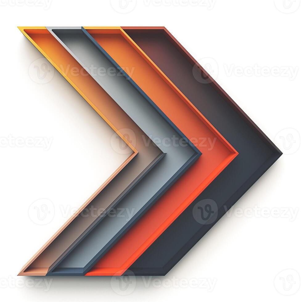 A vibrant geometric composition featuring layered arrows in warm and cool tones. photo