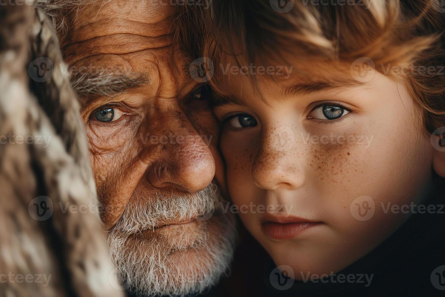 An intimate portrait of a Caucasian man and boy, showcasing their deep connection and shared moments of affection. photo