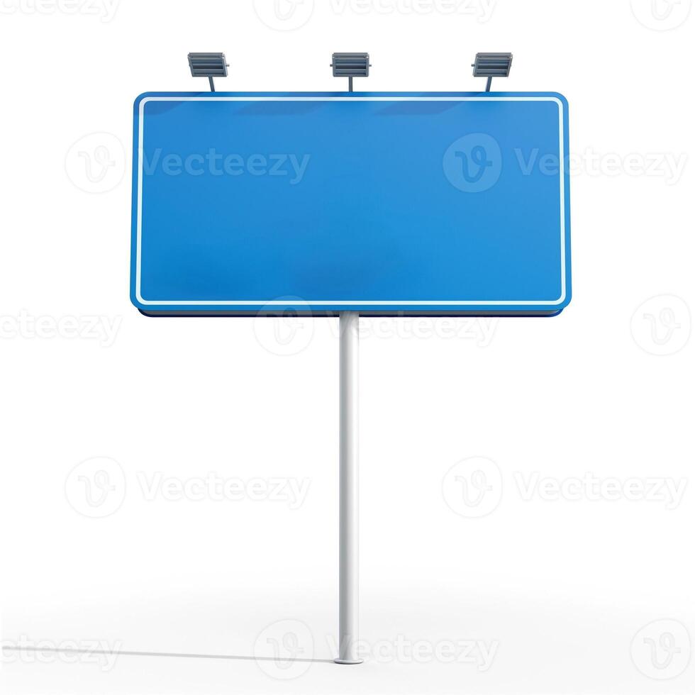 A blank blue billboard on a white background, ready for an advertisement or message. photo