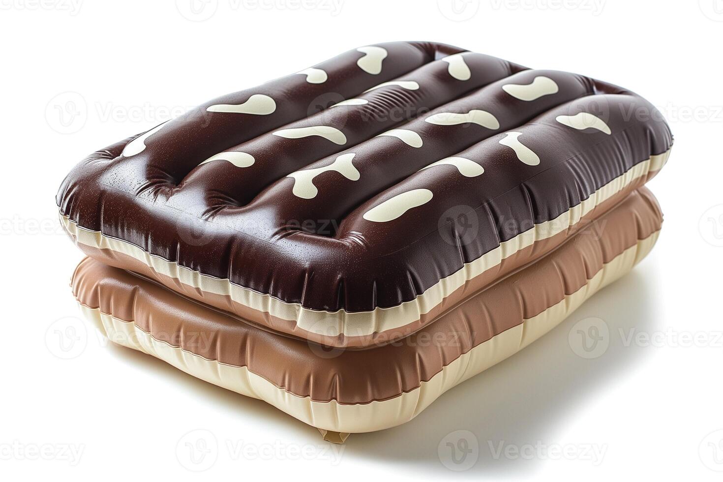 Two inflatable air mattresses resembling ice cream sandwiches stacked together. photo