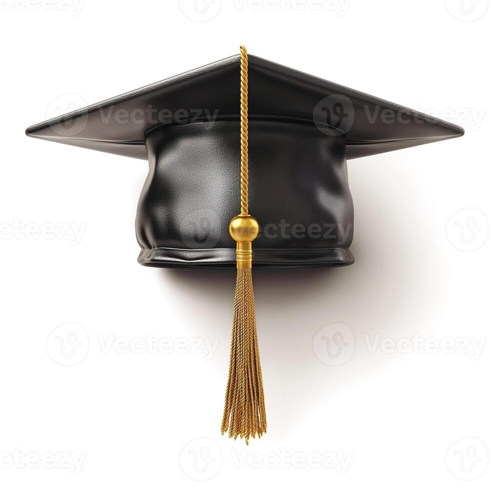 A classic black graduation cap with a golden tassel, symbolizing academic achievement. photo