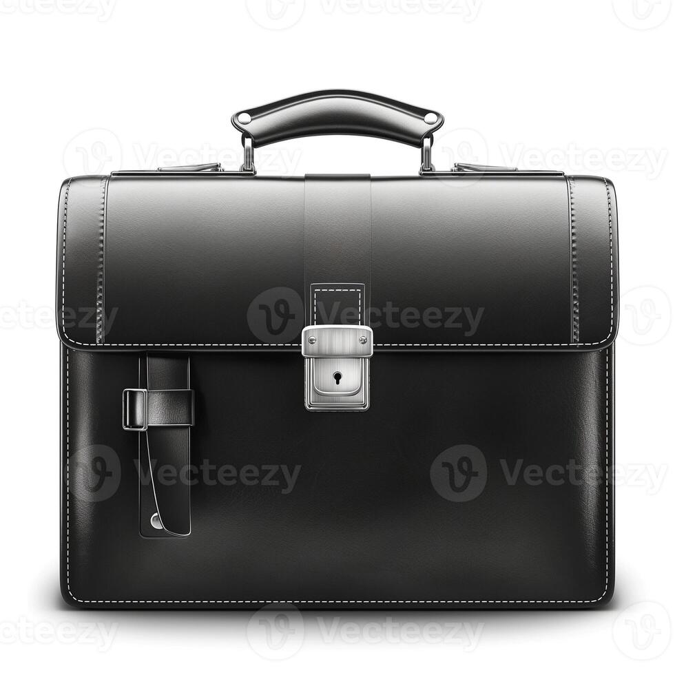 Elegant black leather briefcase with a polished finish, ideal for professional settings. photo
