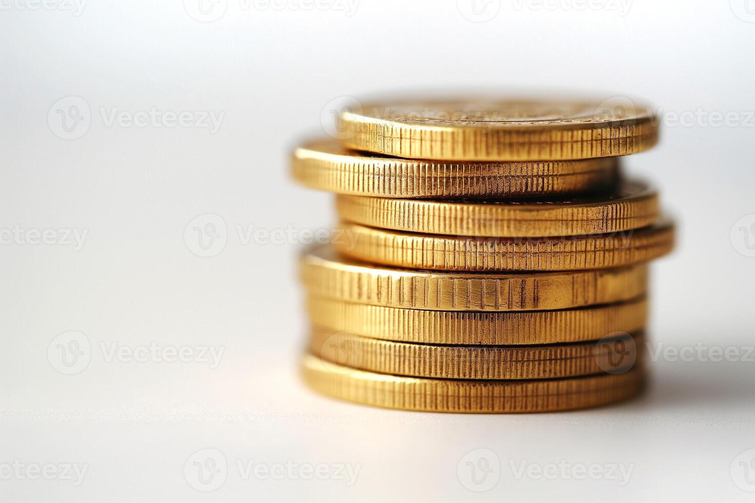 Close-up of a stack of shiny gold coins, symbolizing wealth and prosperity. photo