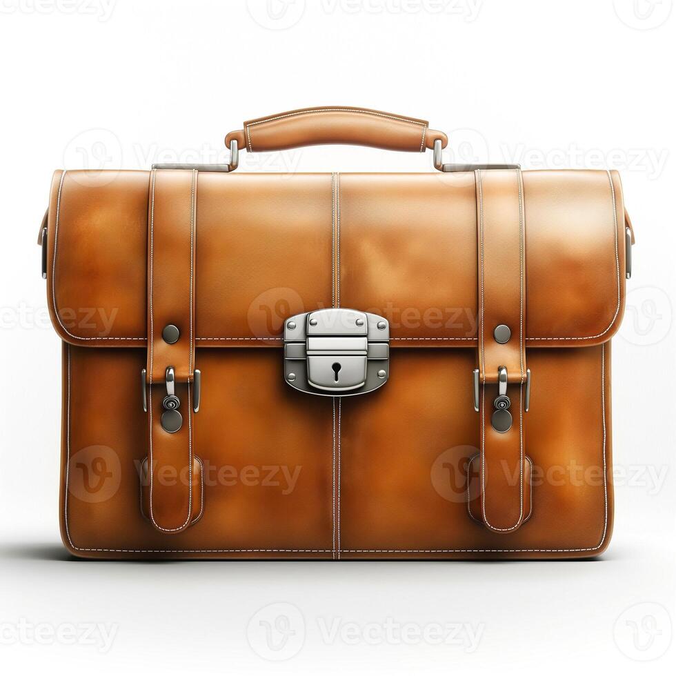 Stylish leather briefcase with a polished finish, showcasing its sophisticated design and durable craftsmanship. photo