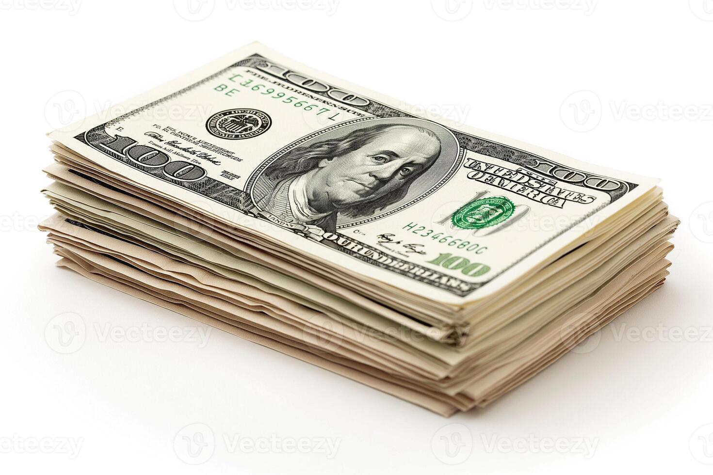 A stack of hundred-dollar bills arranged neatly, symbolizing wealth and financial success. photo
