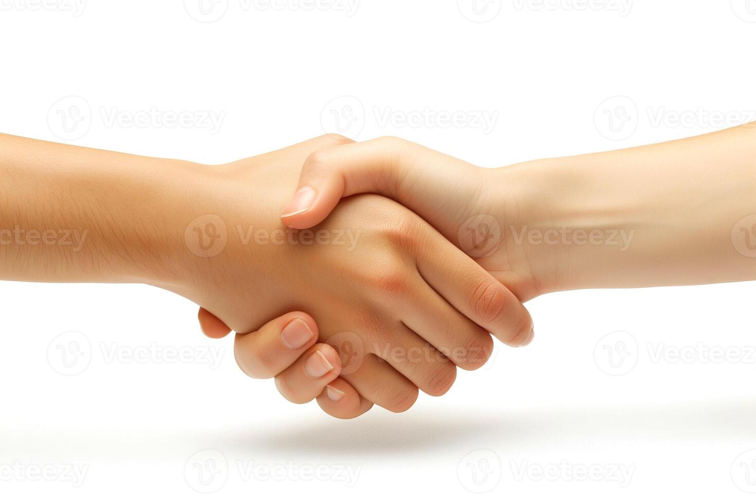 A close-up of two hands, one light and one dark, engaged in a handshake symbolizing unity and partnership. photo