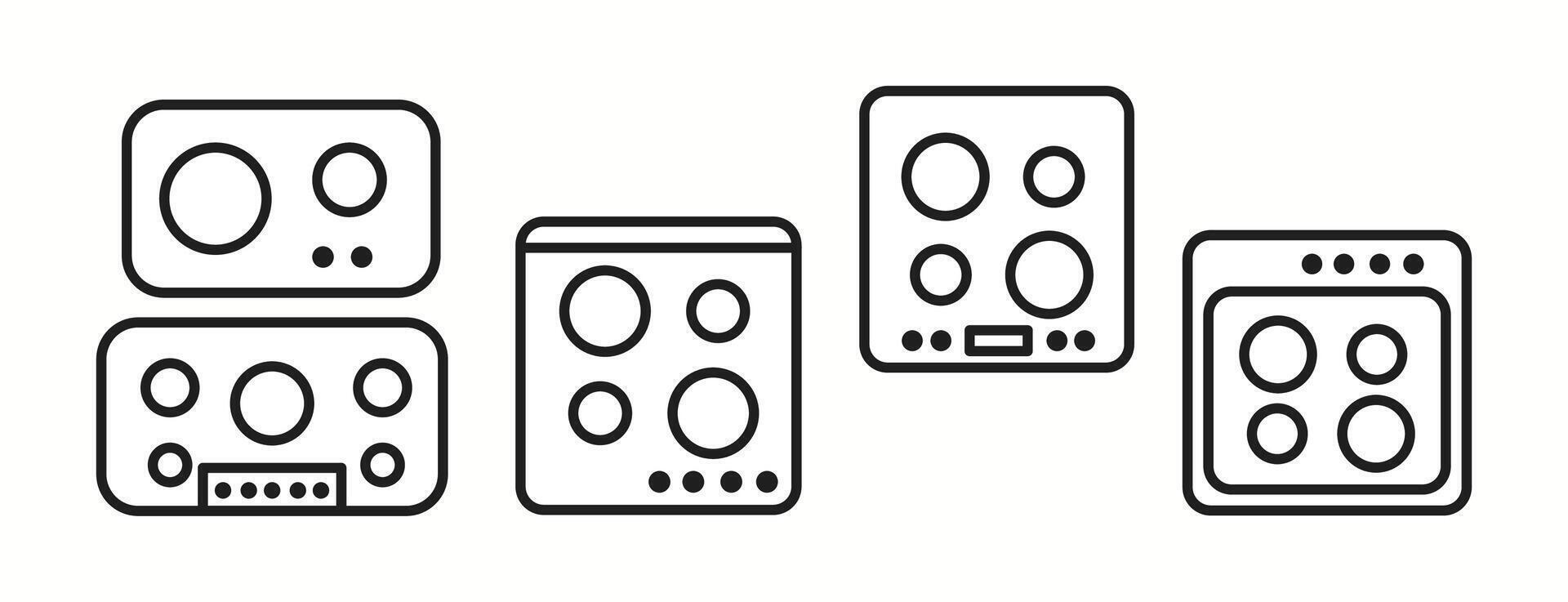 illustration of various kitchen cooktop designs seen from a top-down perspective. Ideal for kitchen planning, home design, and interior layouts. vector
