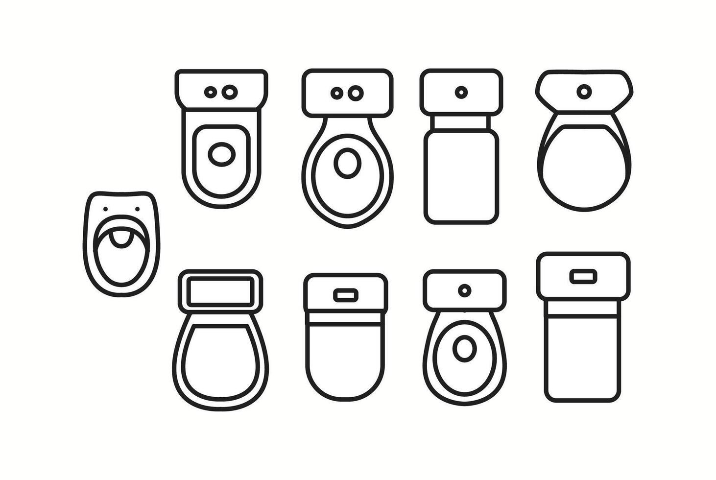 illustration of different toilet and urinal designs in top view. Ideal for bathroom planning, interior design, and architectural layouts. vector