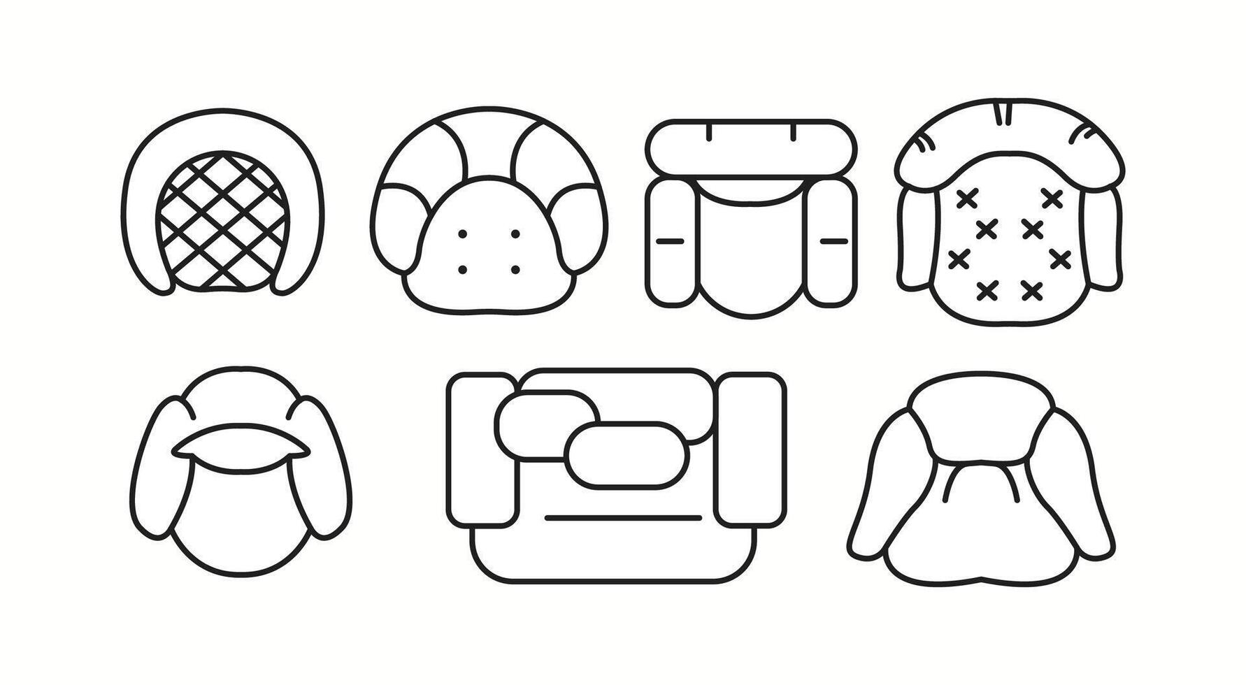 illustration featuring various armchair designs in a top-down view. Ideal for interior designers and furniture layout planning. vector