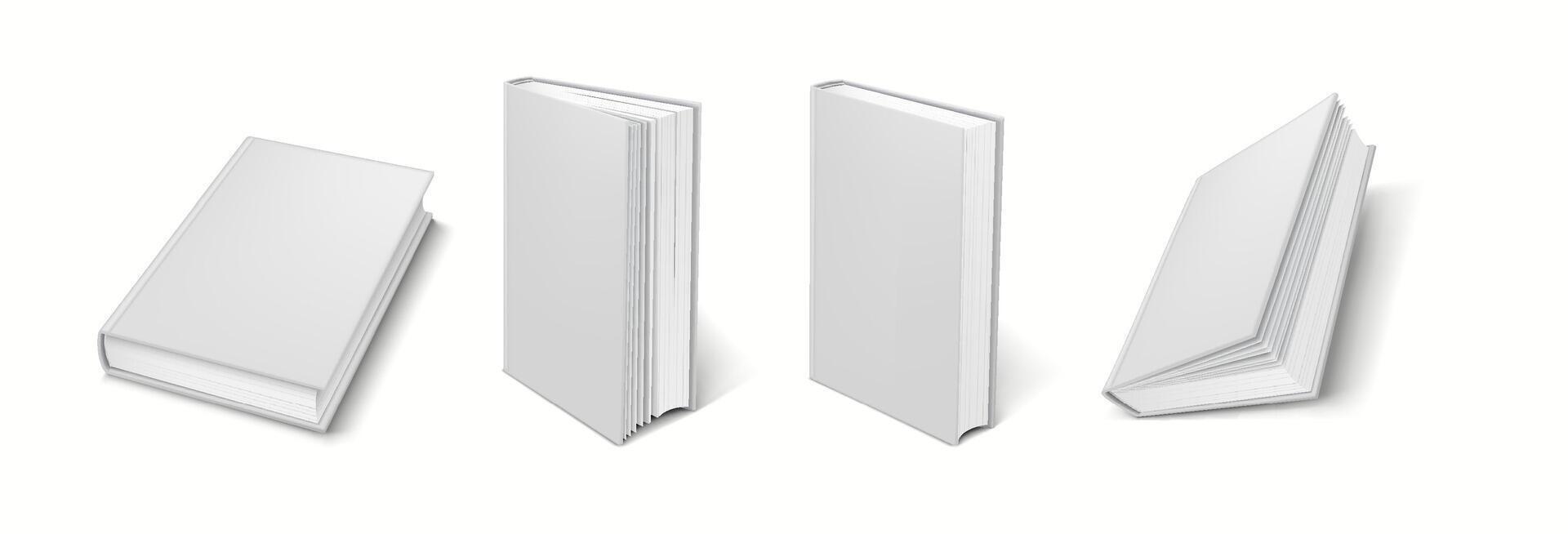 3D realistic mockup of a blank book viewed from front and side, designed for product presentations. vector
