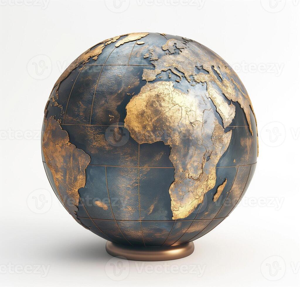 Elegant globe showcasing a detailed map of Africa, designed in metallic tones with a modern aesthetic. photo