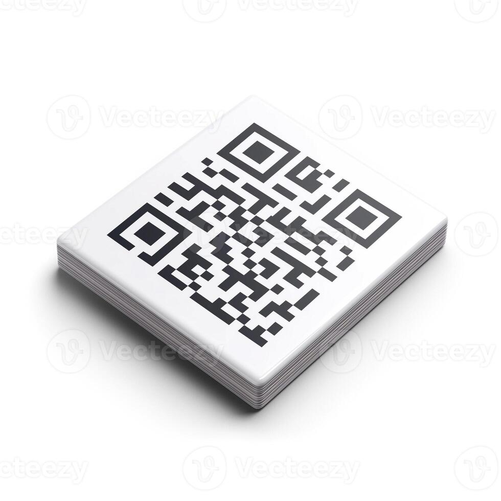 A close-up of a square QR code on a white background, inviting interaction in a modern context. photo
