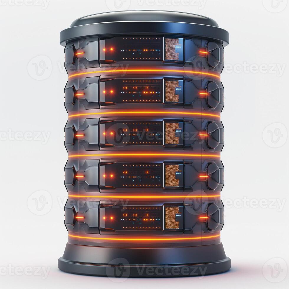 Futuristic black and orange data storage device with illuminated interfaces, showcasing advanced technology. photo