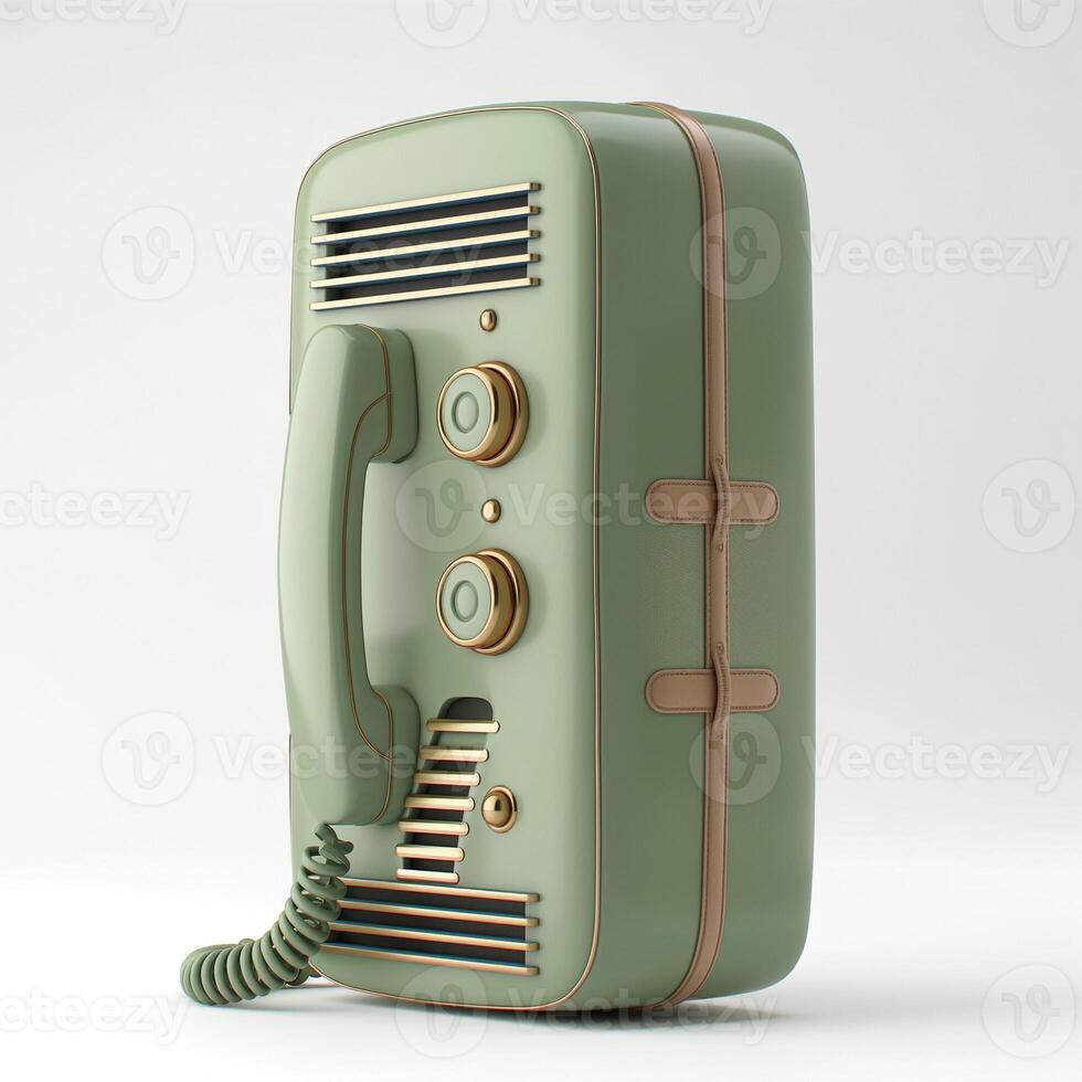 Vintage-style green telephone with a retro design showcasing its intricate details. photo