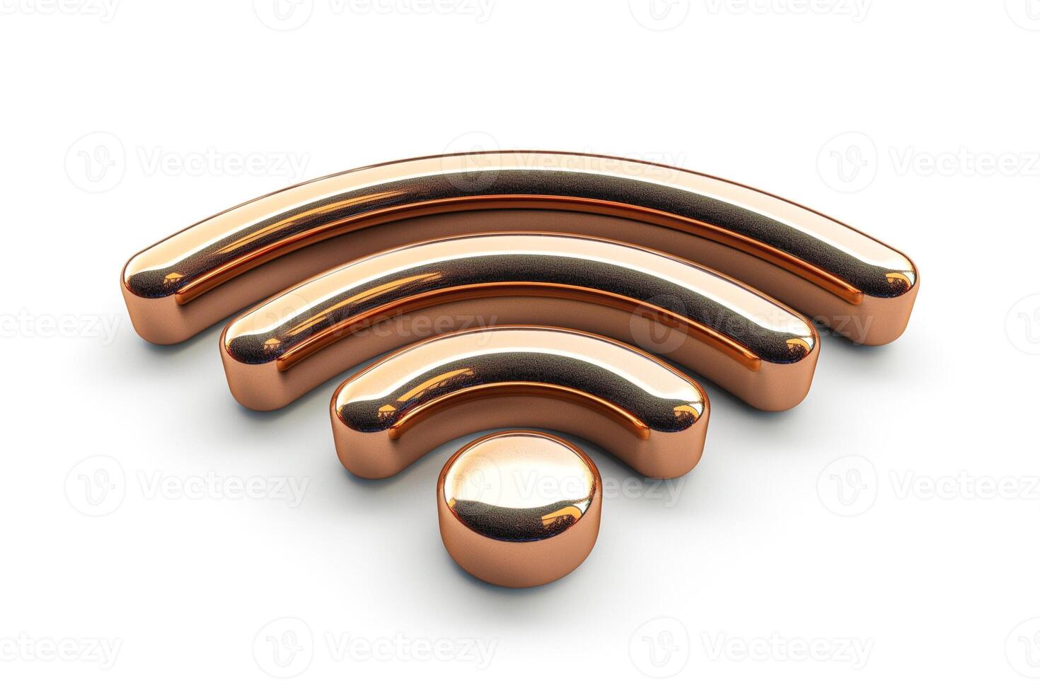 Stylized metallic Wi-Fi signal icon in a polished copper finish, symbolizing strong connectivity. photo