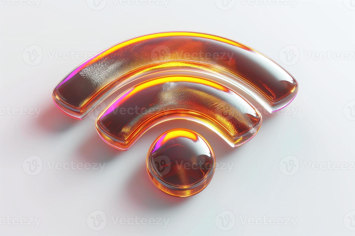 Stylish wireless signal icon made of transparent material with orange and purple reflections. photo