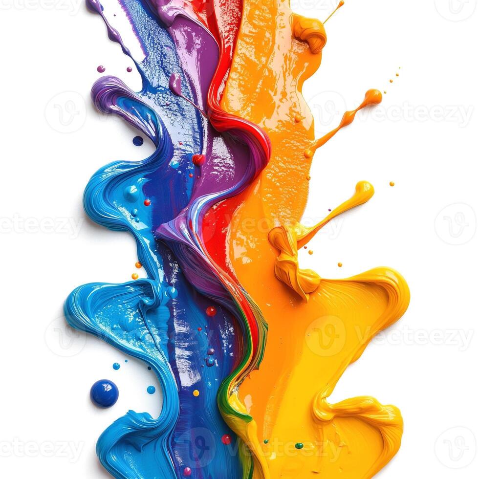 Vibrant acrylic paint splashes in a stunning gradient of colors showcasing creative energy. photo