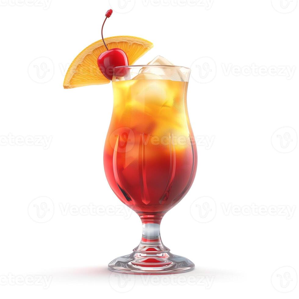 Vibrant tropical cocktail featuring a cherry and orange slice, ideal for summer relaxation. photo