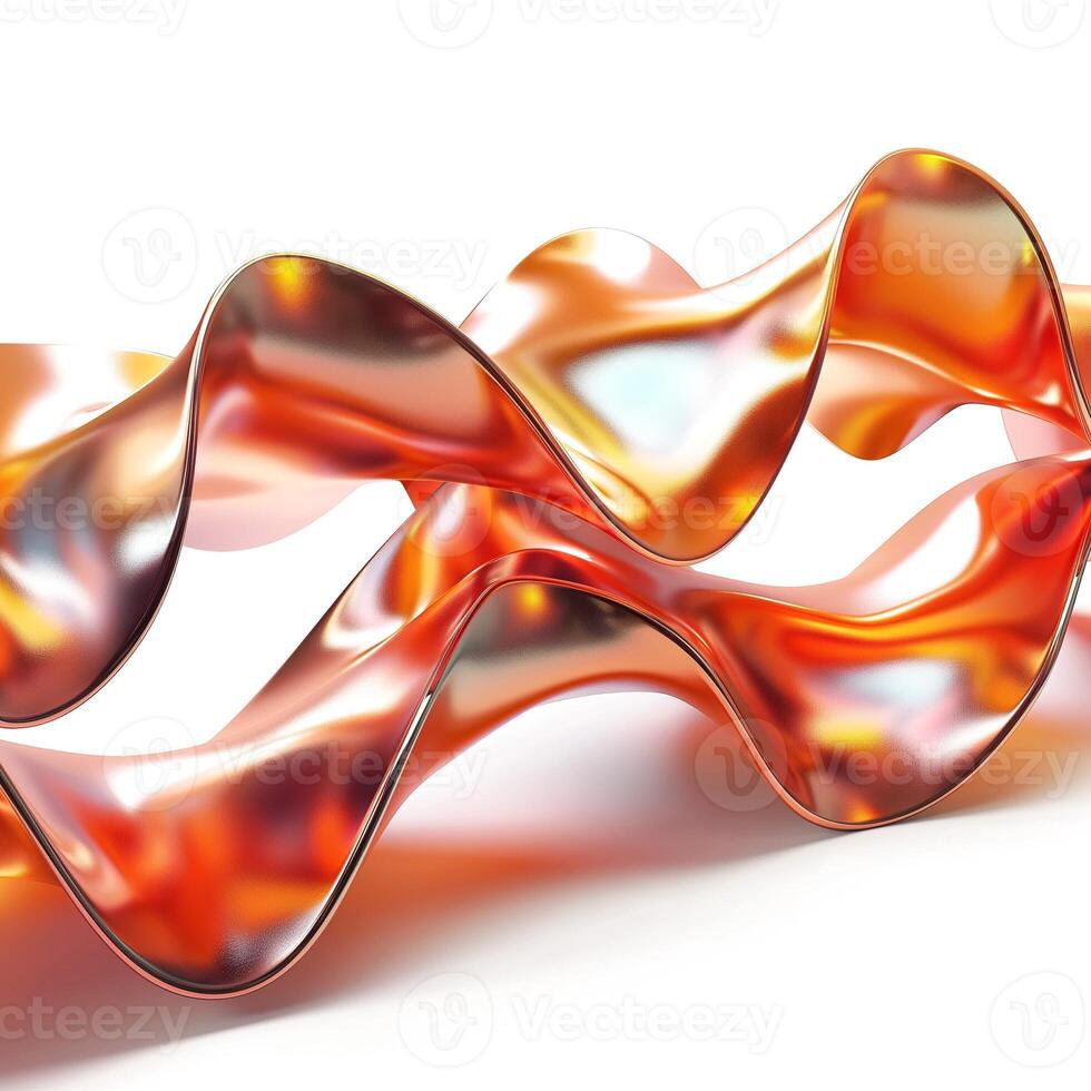 An abstract rendering of flowing, metallic ribbons in vibrant orange and silver tones, creating a dynamic visual experience. photo