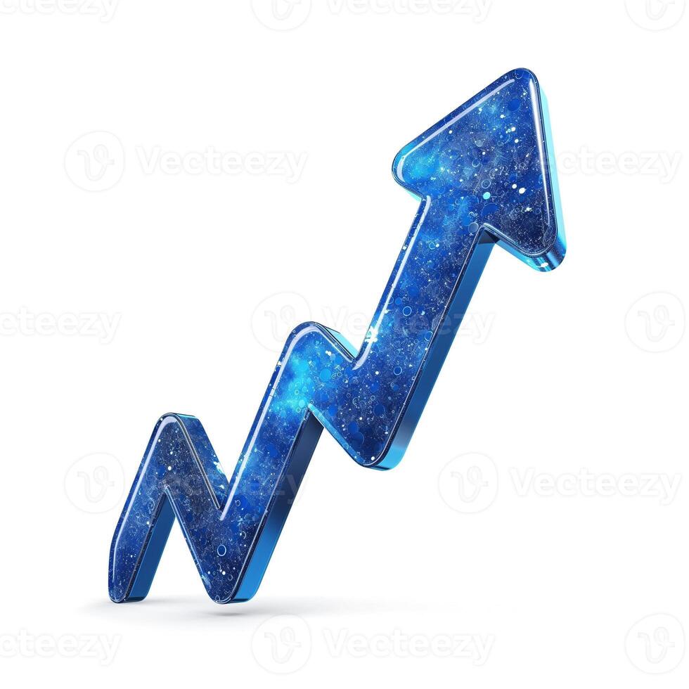 A vibrant blue upward arrow symbolizing growth and success, with a cosmic starry pattern in its texture. photo