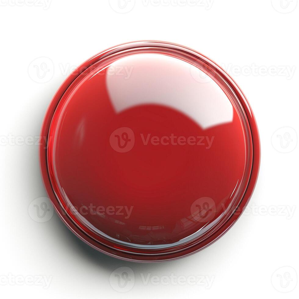 A glossy red button against a plain white background, reflecting light and creating a modern aesthetic. photo