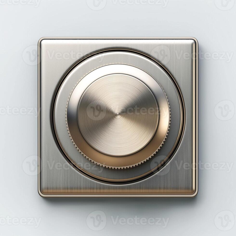 A metallic circular dial set against a smooth background, showcasing modern design and precision. photo