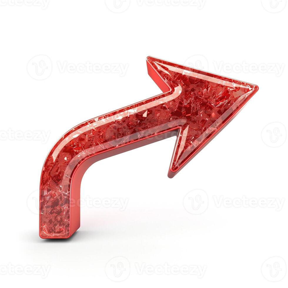 A shiny red 3D arrow pointing to the right, crafted with a crystal-like texture. photo