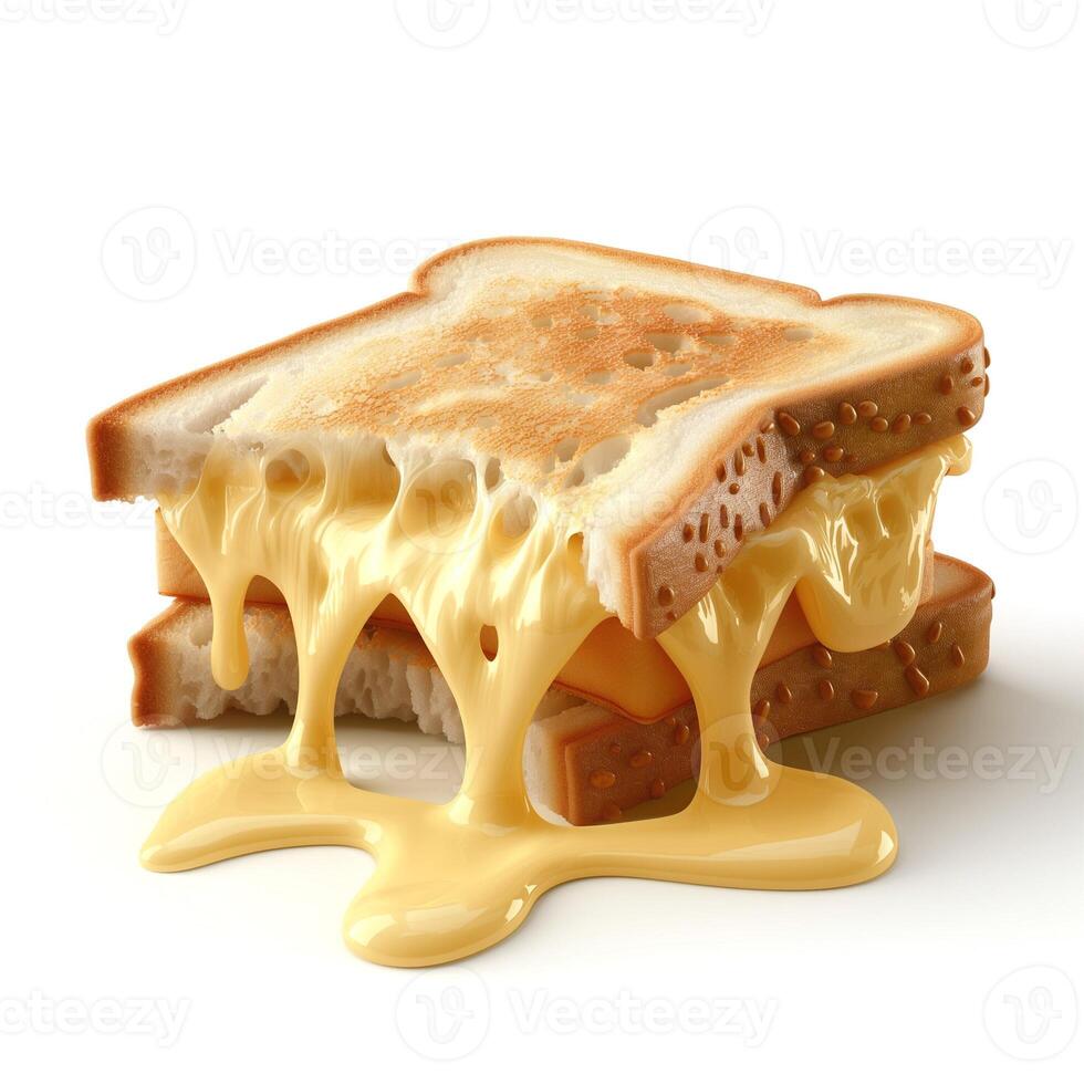 A delicious grilled cheese sandwich with melted cheese oozing from between two toasted slices. photo