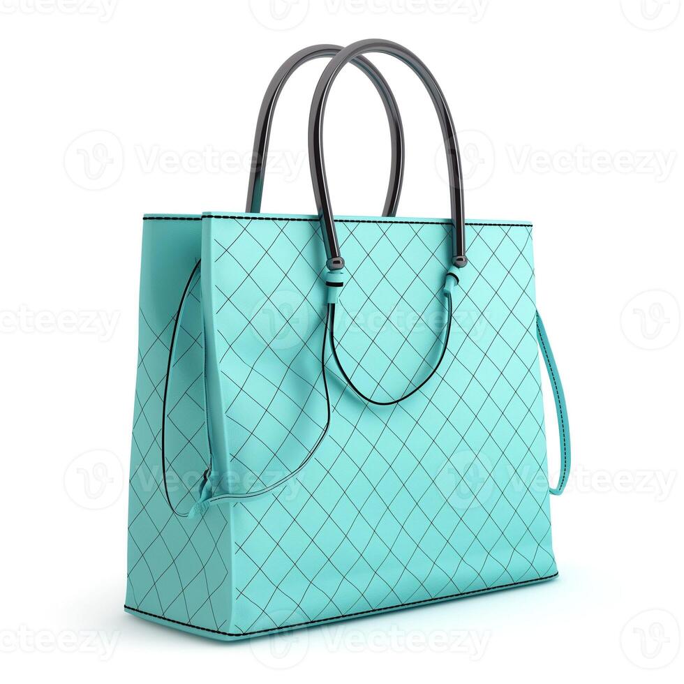 Elegantly designed turquoise handbag with stylish quilted texture and dual handles. photo