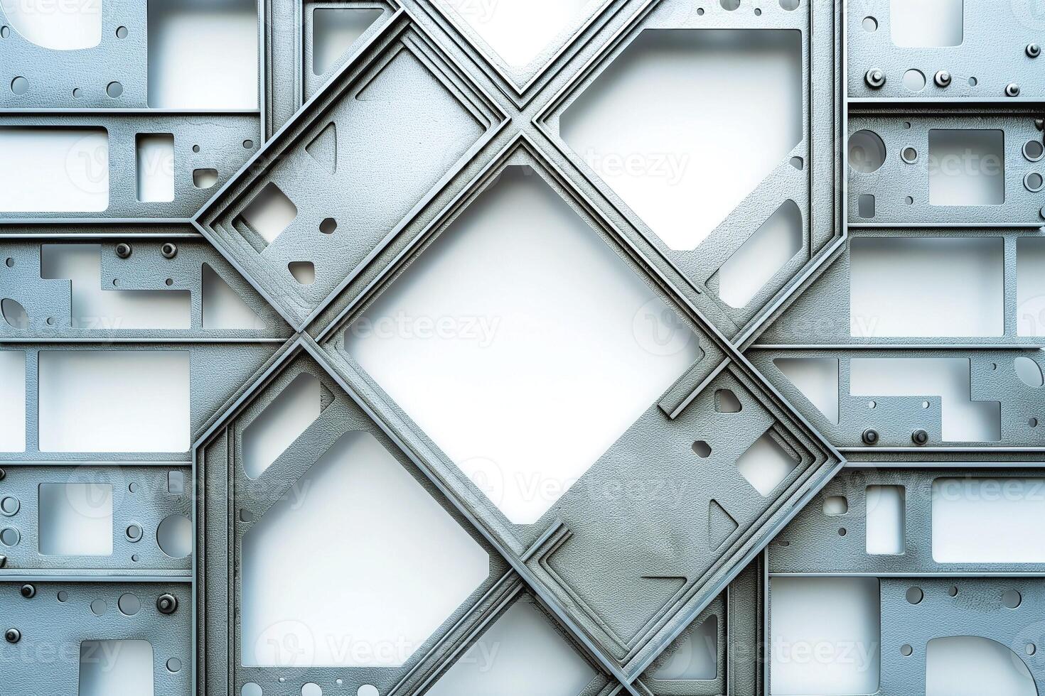 Abstract design featuring layered geometric shapes in shades of blue and gray. photo