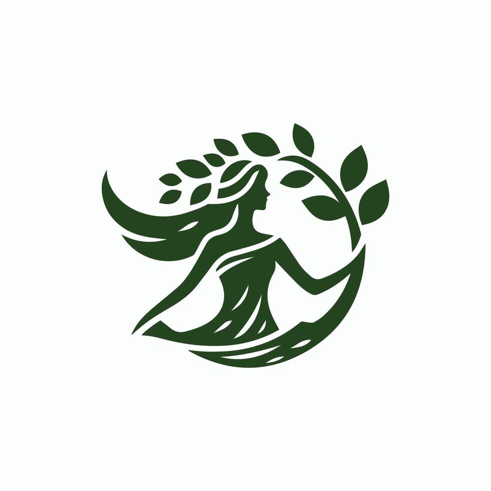 a woman holding a branch with leaves on it vector