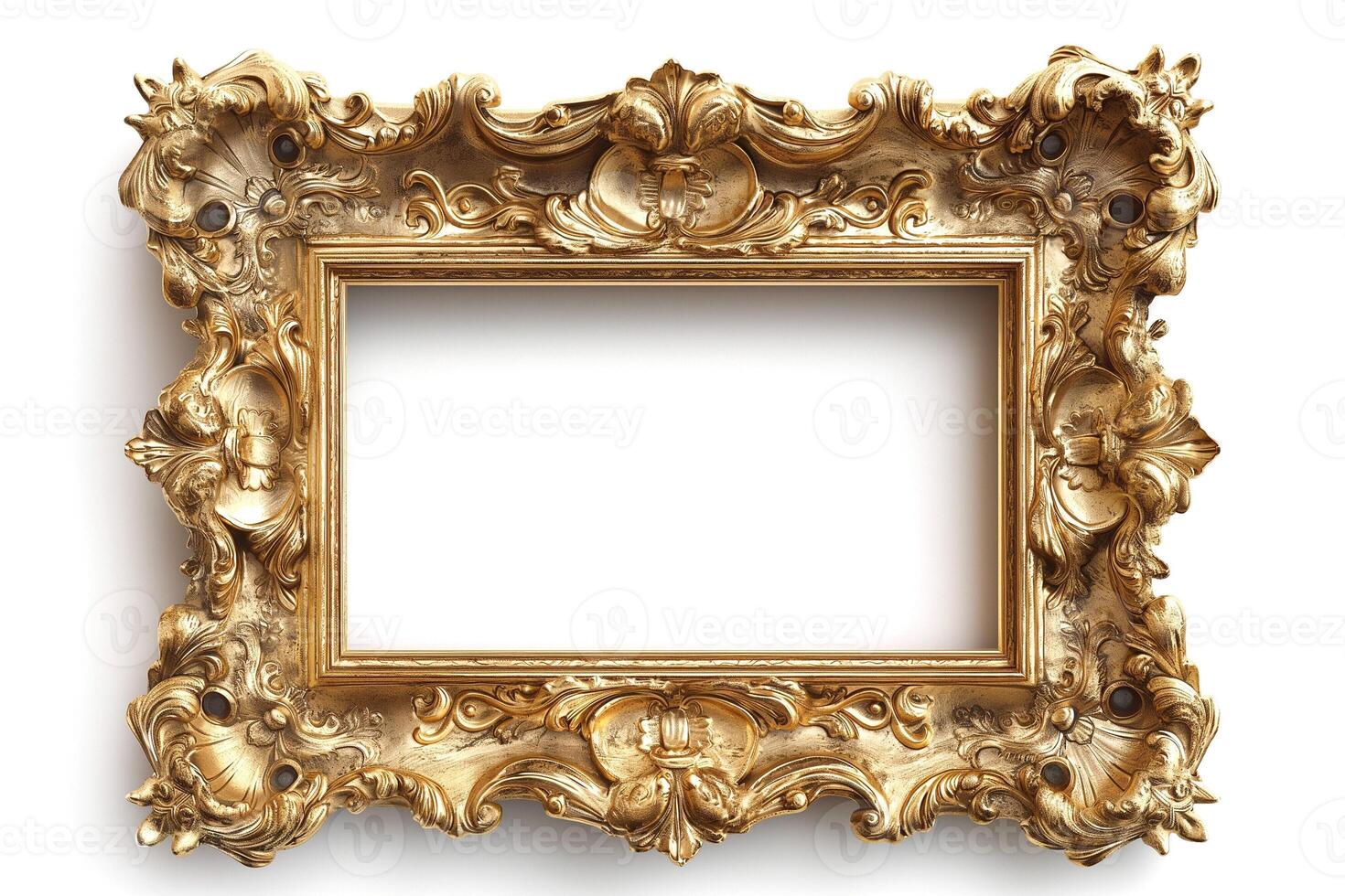 An ornate gold frame featuring intricate floral and cherubic designs, adding a touch of elegance to any artwork. photo