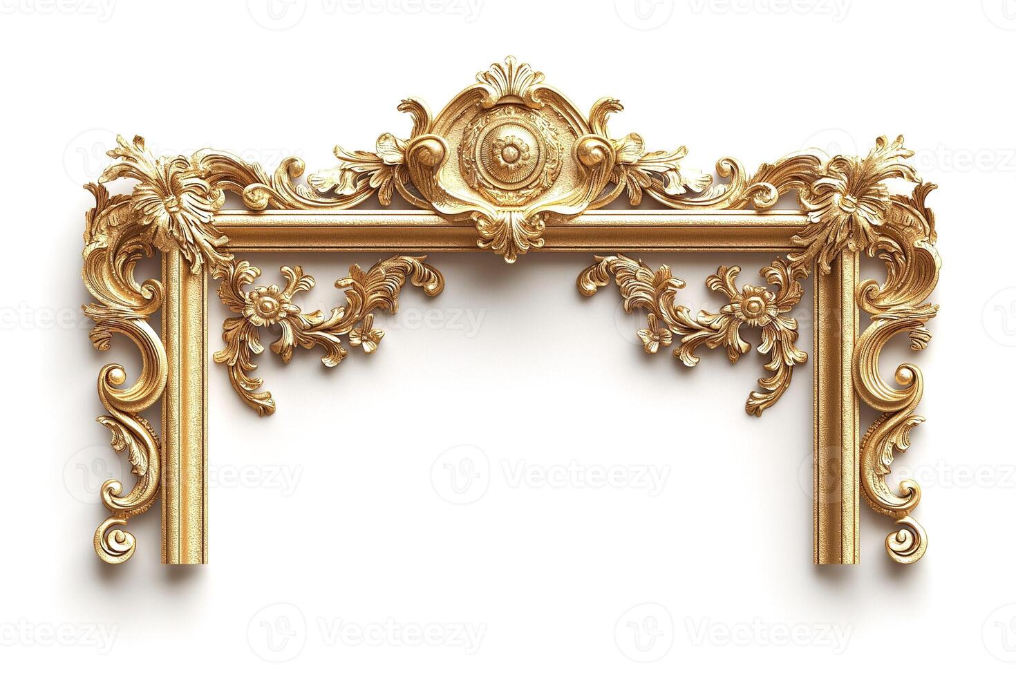 Exquisite golden ornate frame showcasing intricate floral designs, perfect for elegant artwork displays. photo