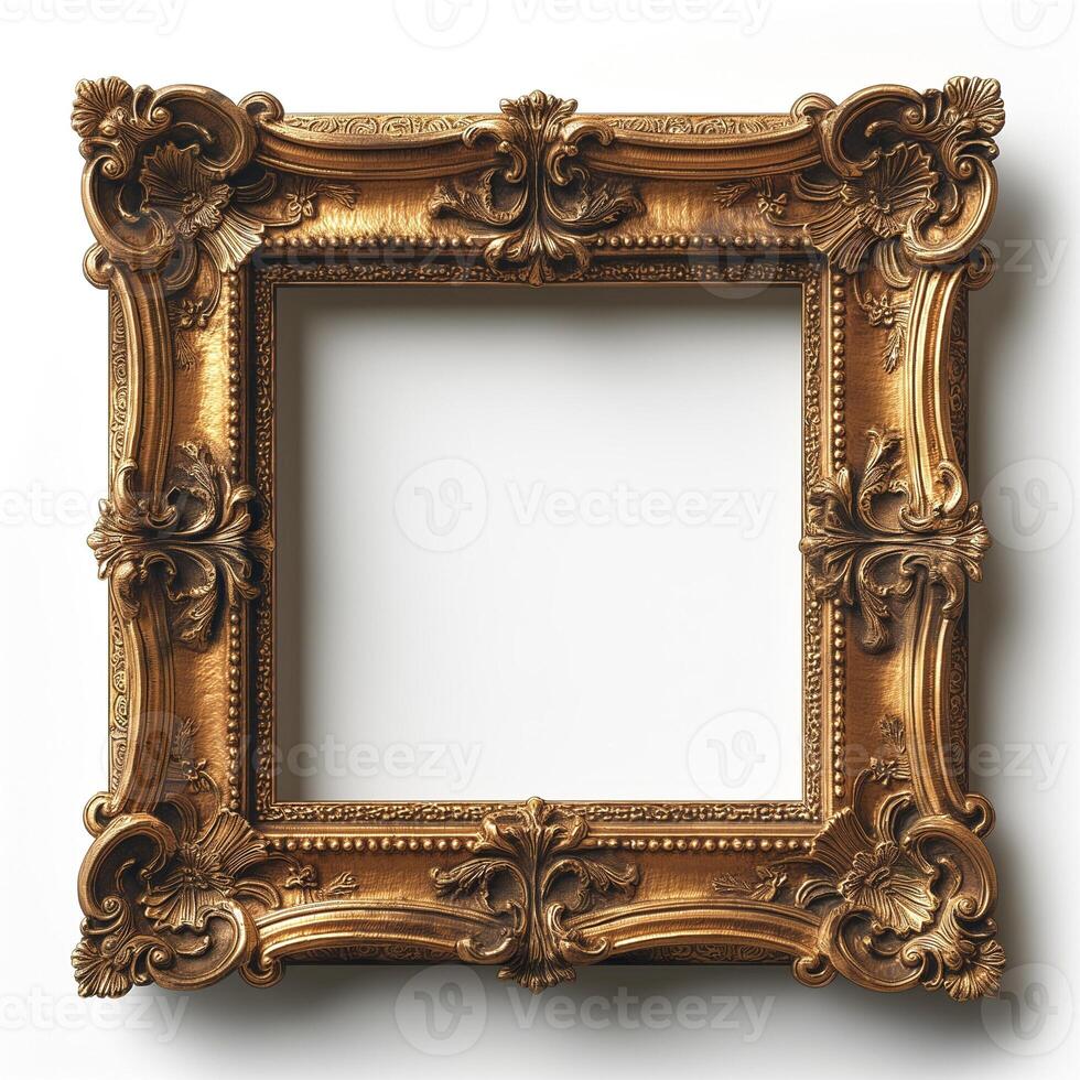 Ornate vintage gold frame with intricate designs, perfect for showcasing art or photography. photo