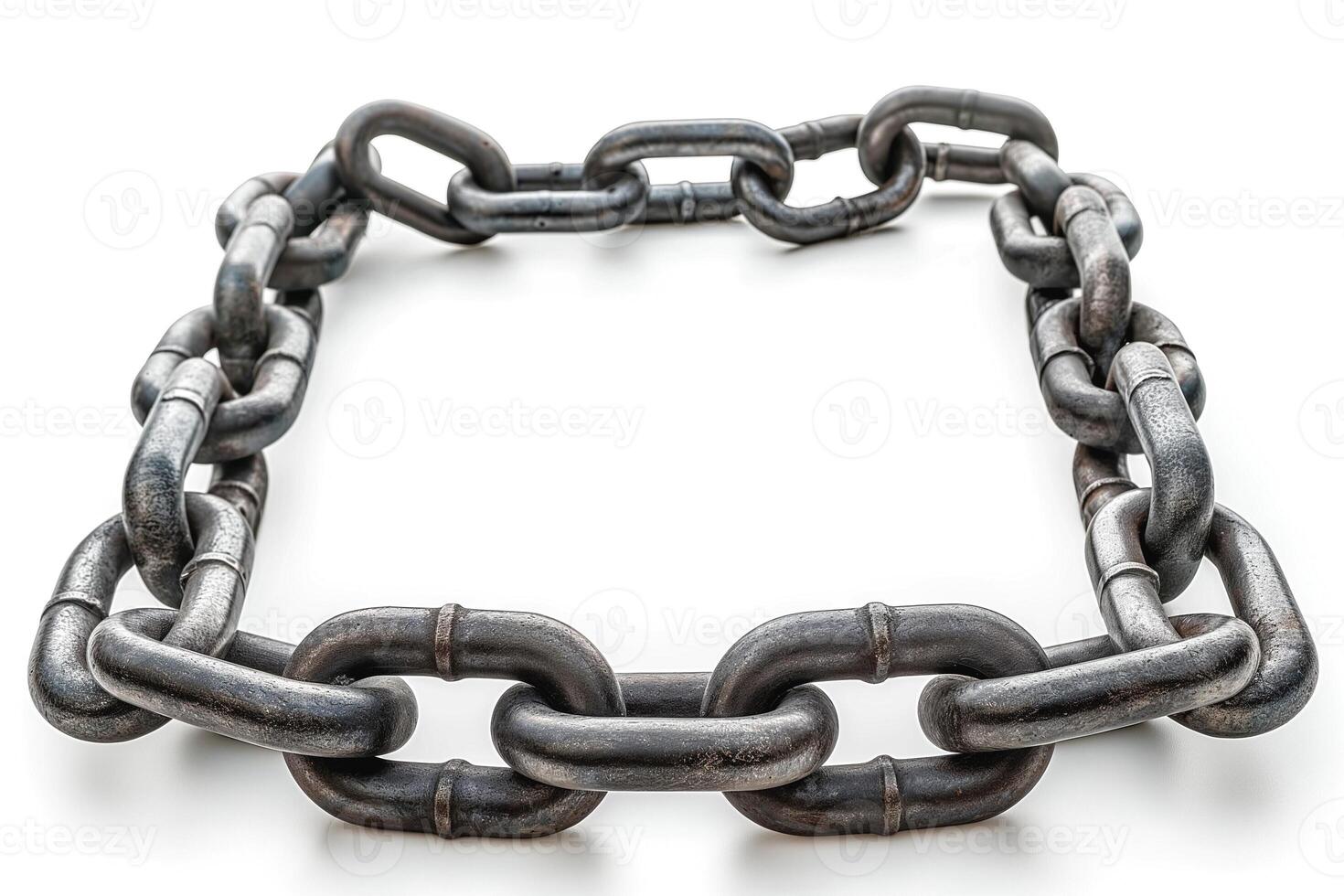 A close-up view of a heavy metal chain, highlighting its robust links and industrial design. photo