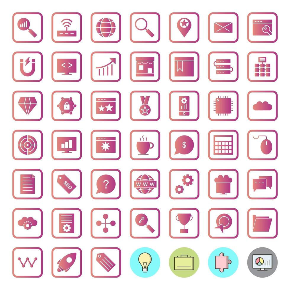 Colorful marketing and SEO digital icons vector