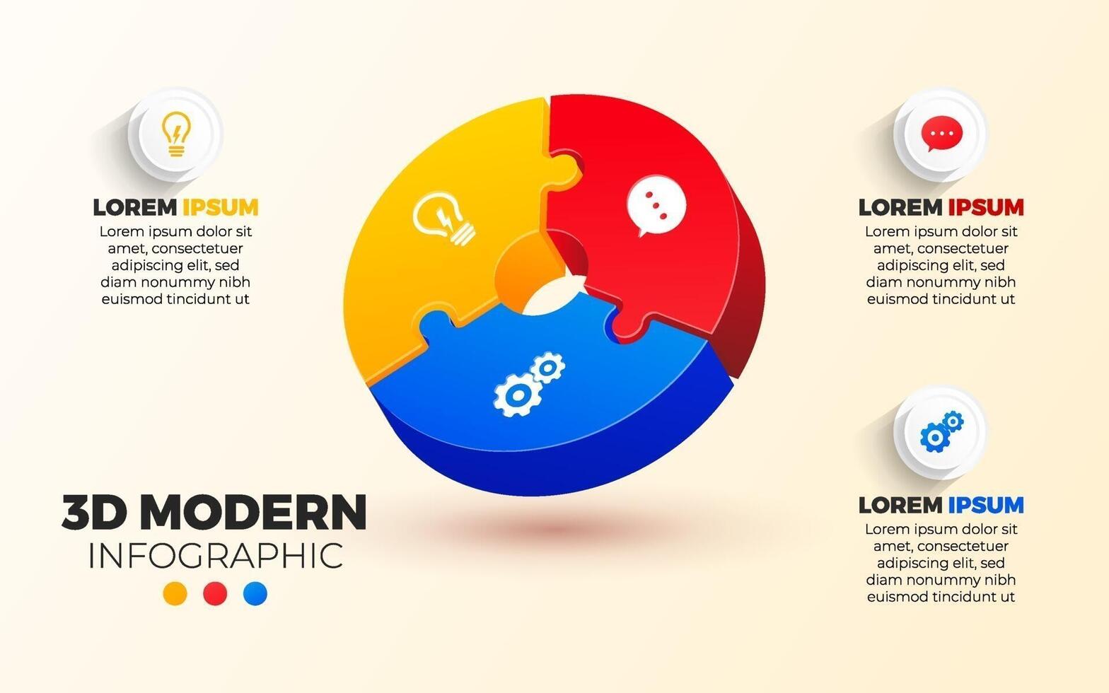 3D infographic with puzzle pieces and icons vector