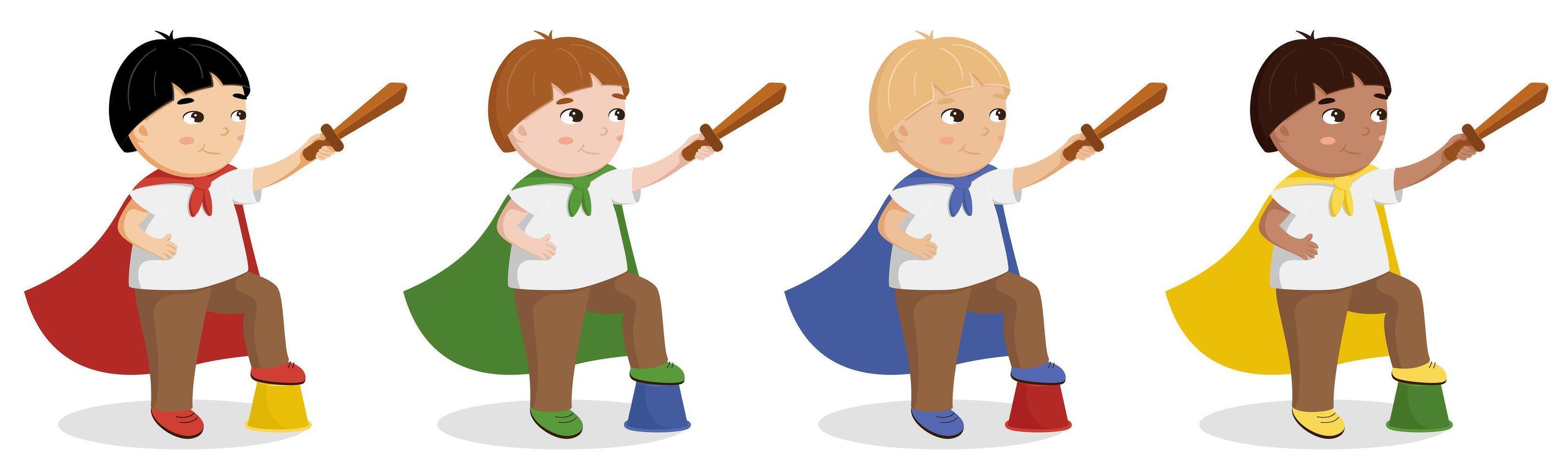 Kids in capes with toy swords vector