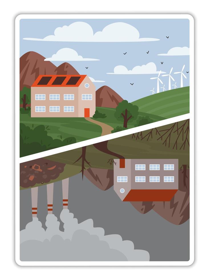 Eco-friendly and polluted landscapes illustration vector
