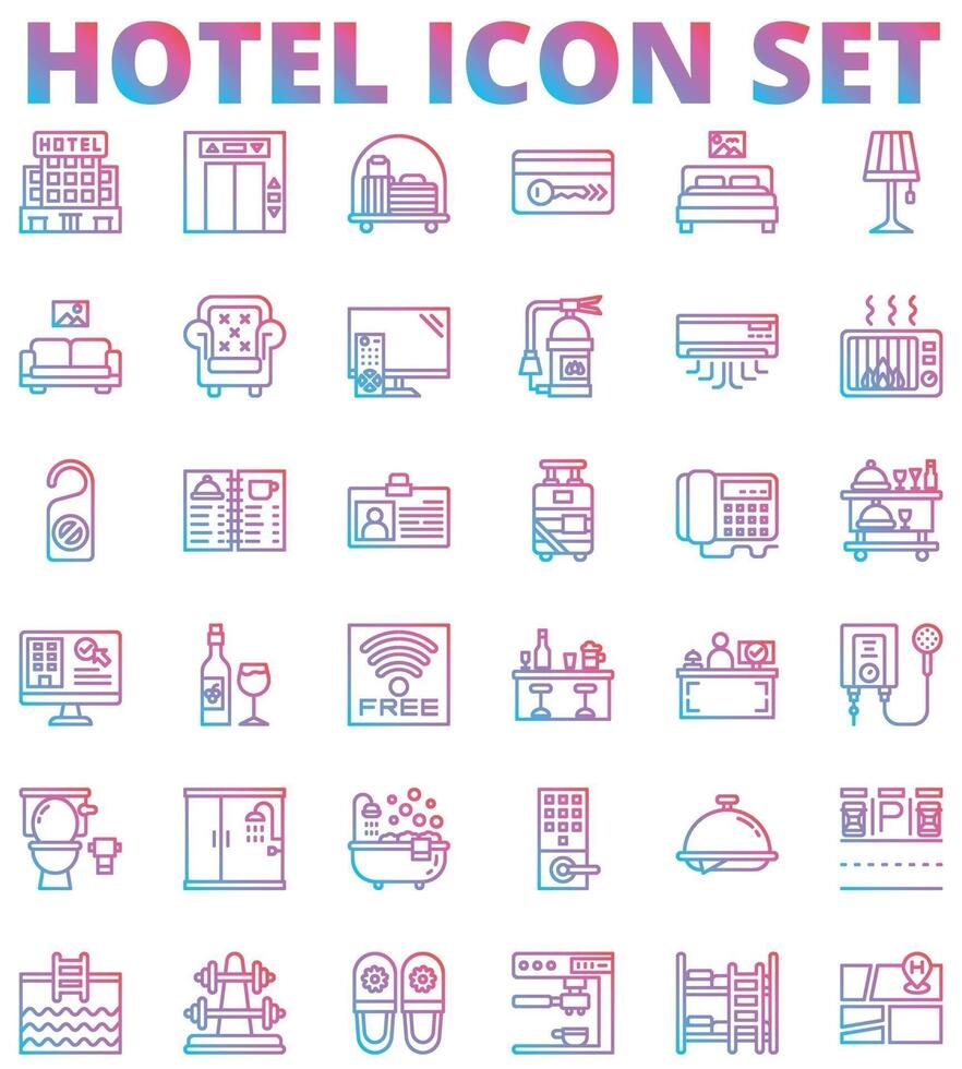 Colorful hotel icons set vector