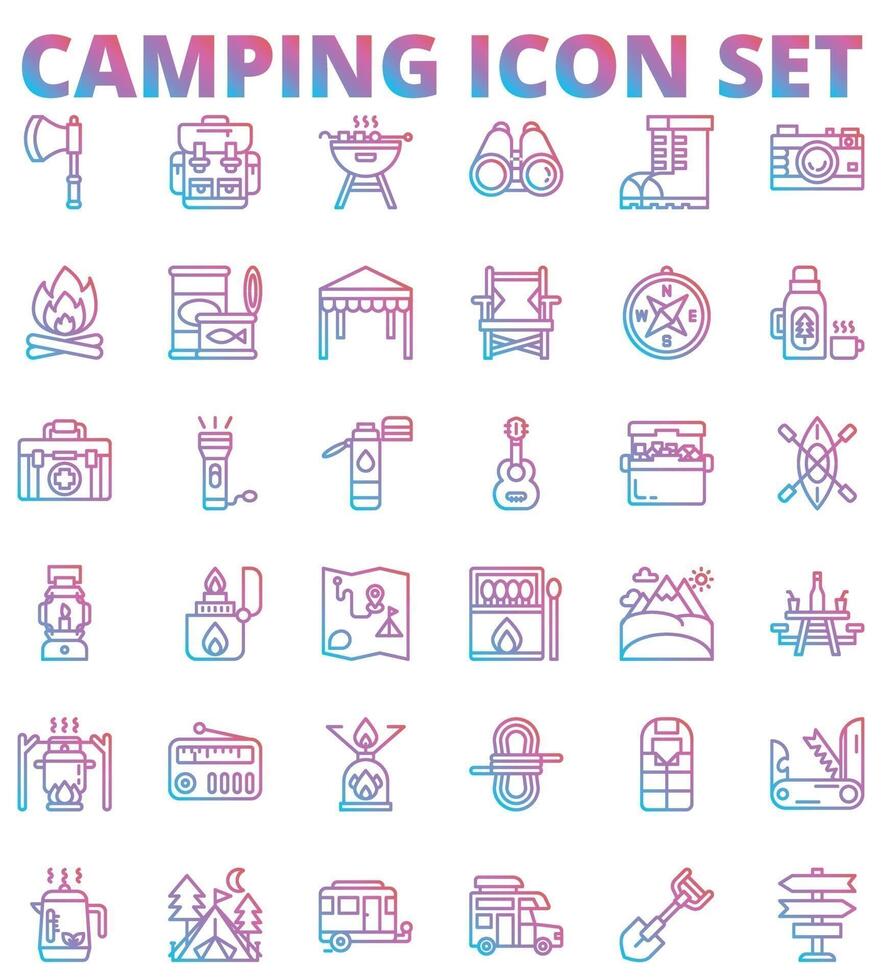 Colorful camping icon set for outdoor vector