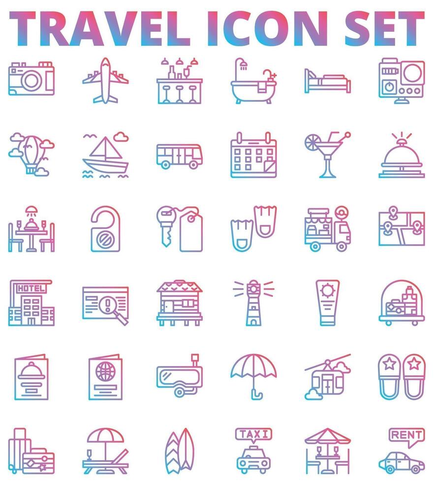 Colorful travel-themed icon collection vector