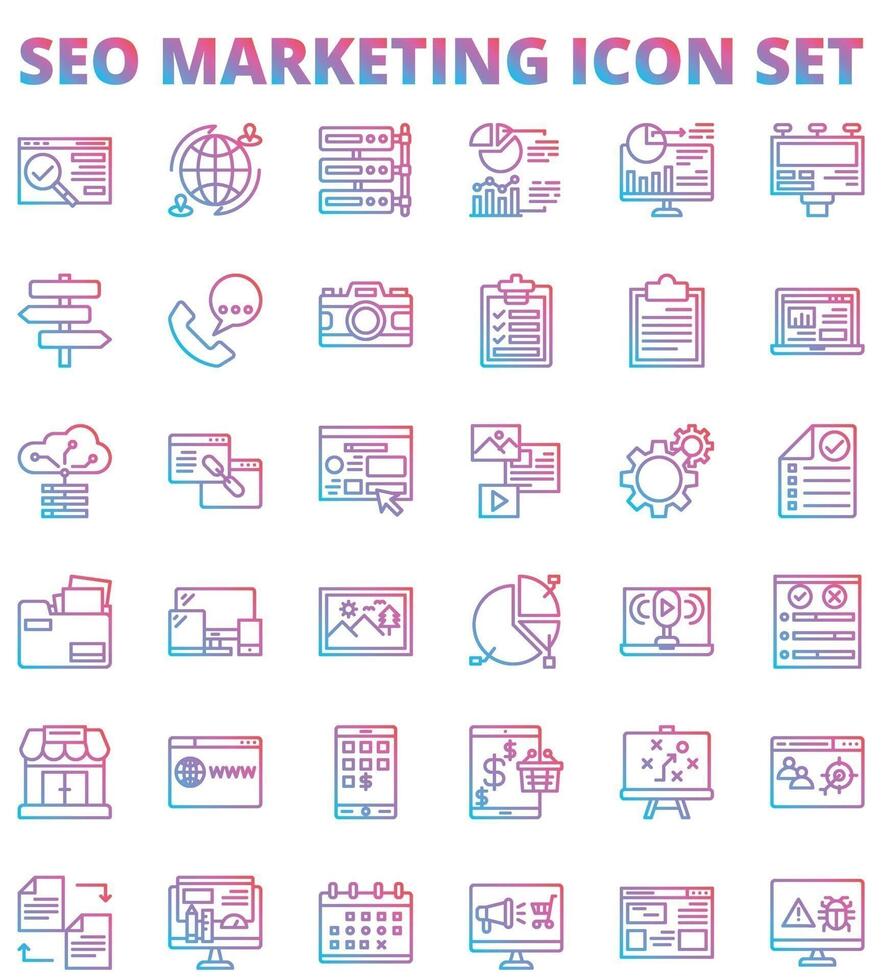 SEO marketing icon set with colorful designs vector