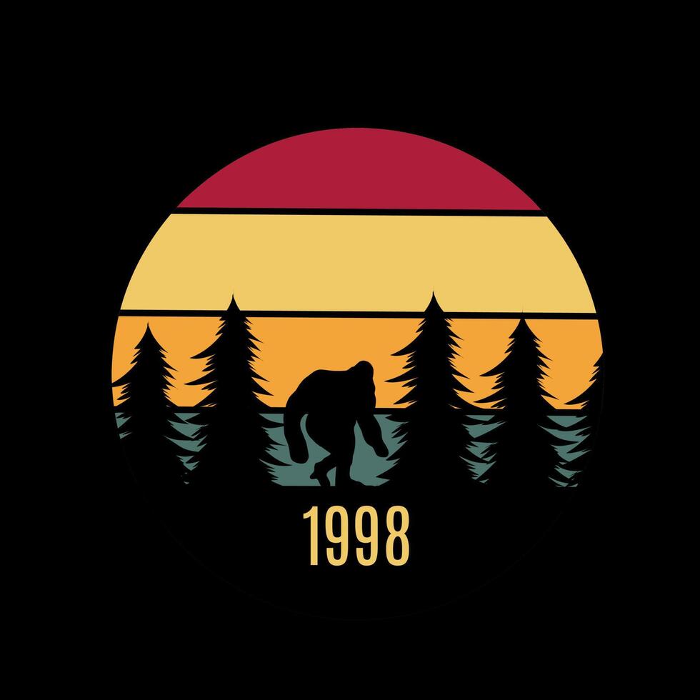 Retro Bigfoot design with trees vector