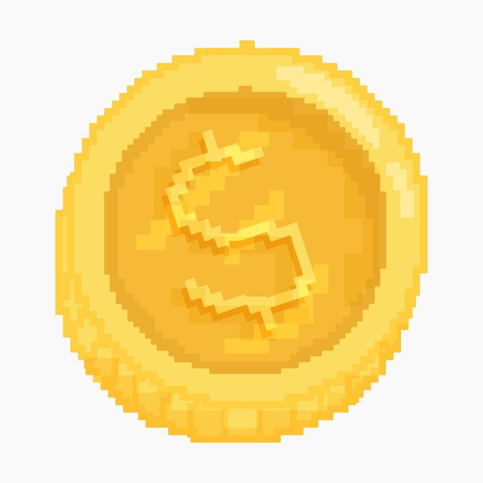 Pixel art gold coin, retro 8-bit style, bright yellow vector