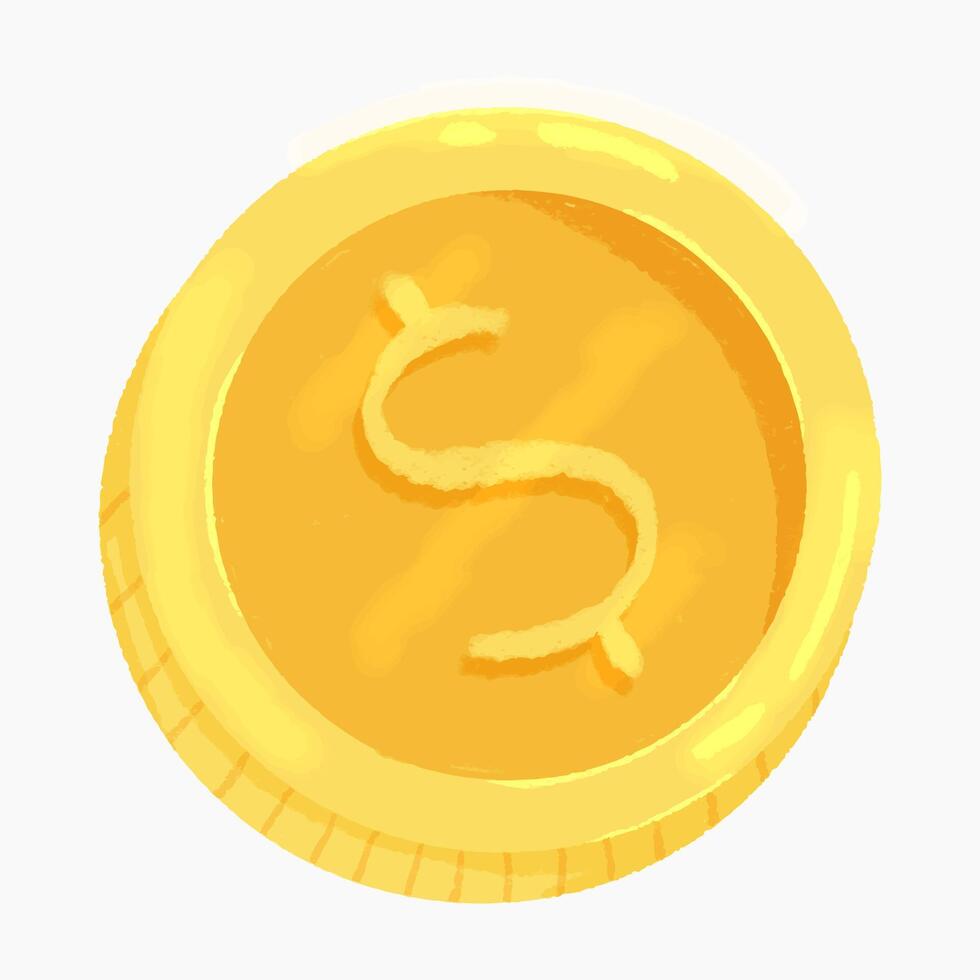 Hand-drawn gold coin with dollar sign, bold sketch vector