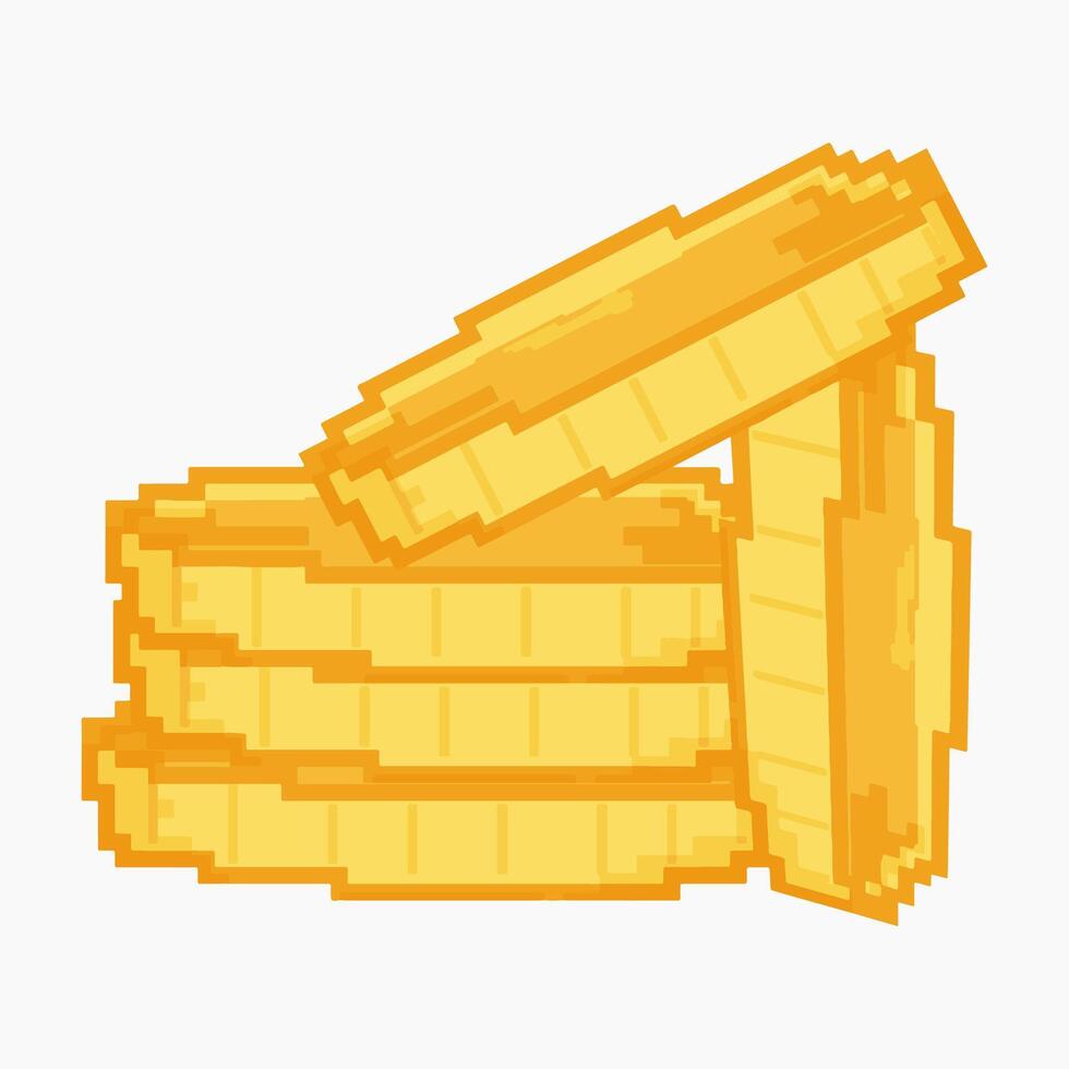 Pixel art floating gold coins, 8-bit digital currency vector