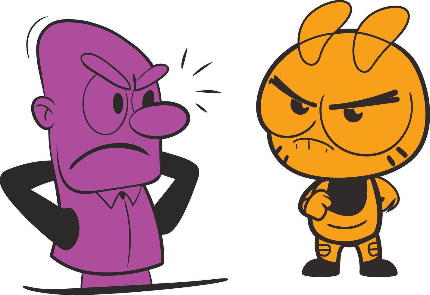 a cartoon character with an angry face and a purple man vector