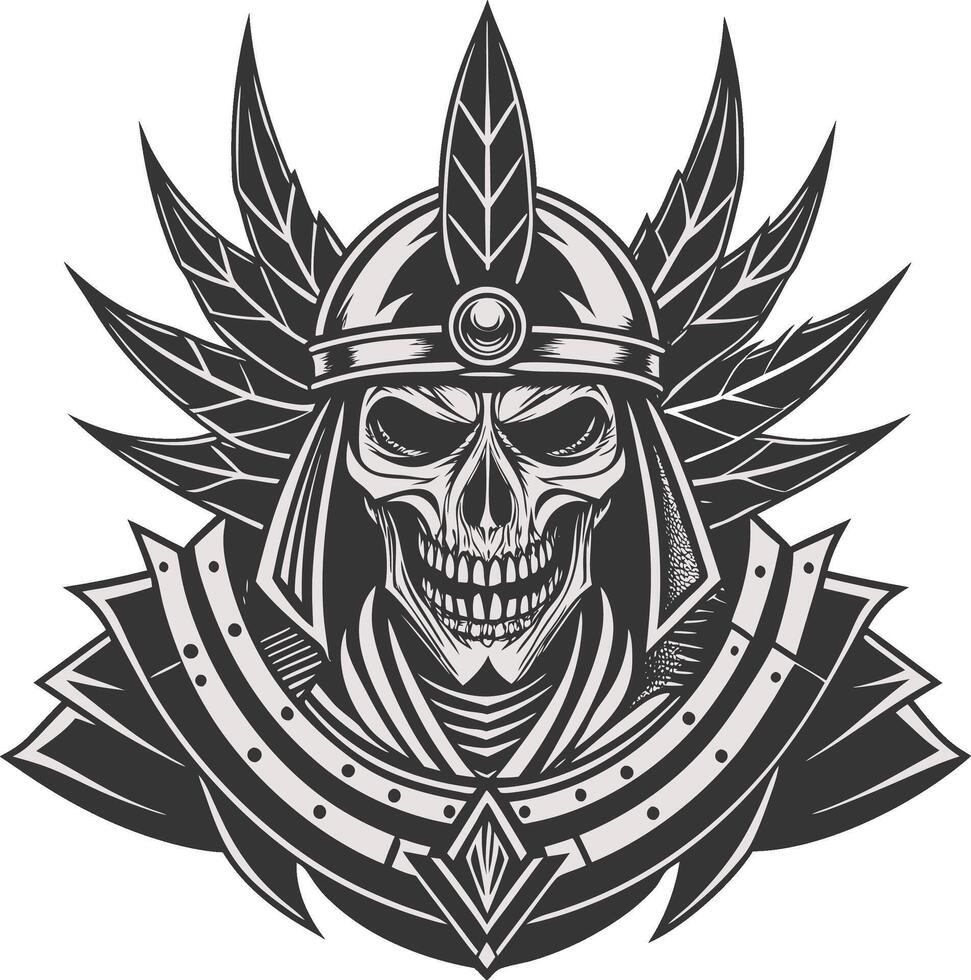 skull warrior in helmet with feathers and feathers vector