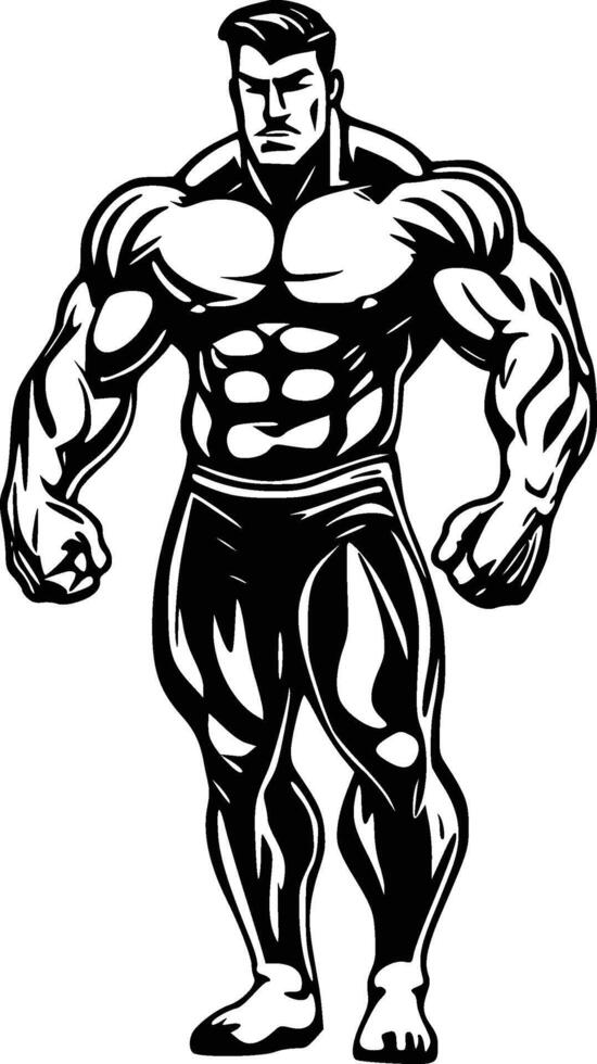 a black and white illustration of a bodybuilde vector